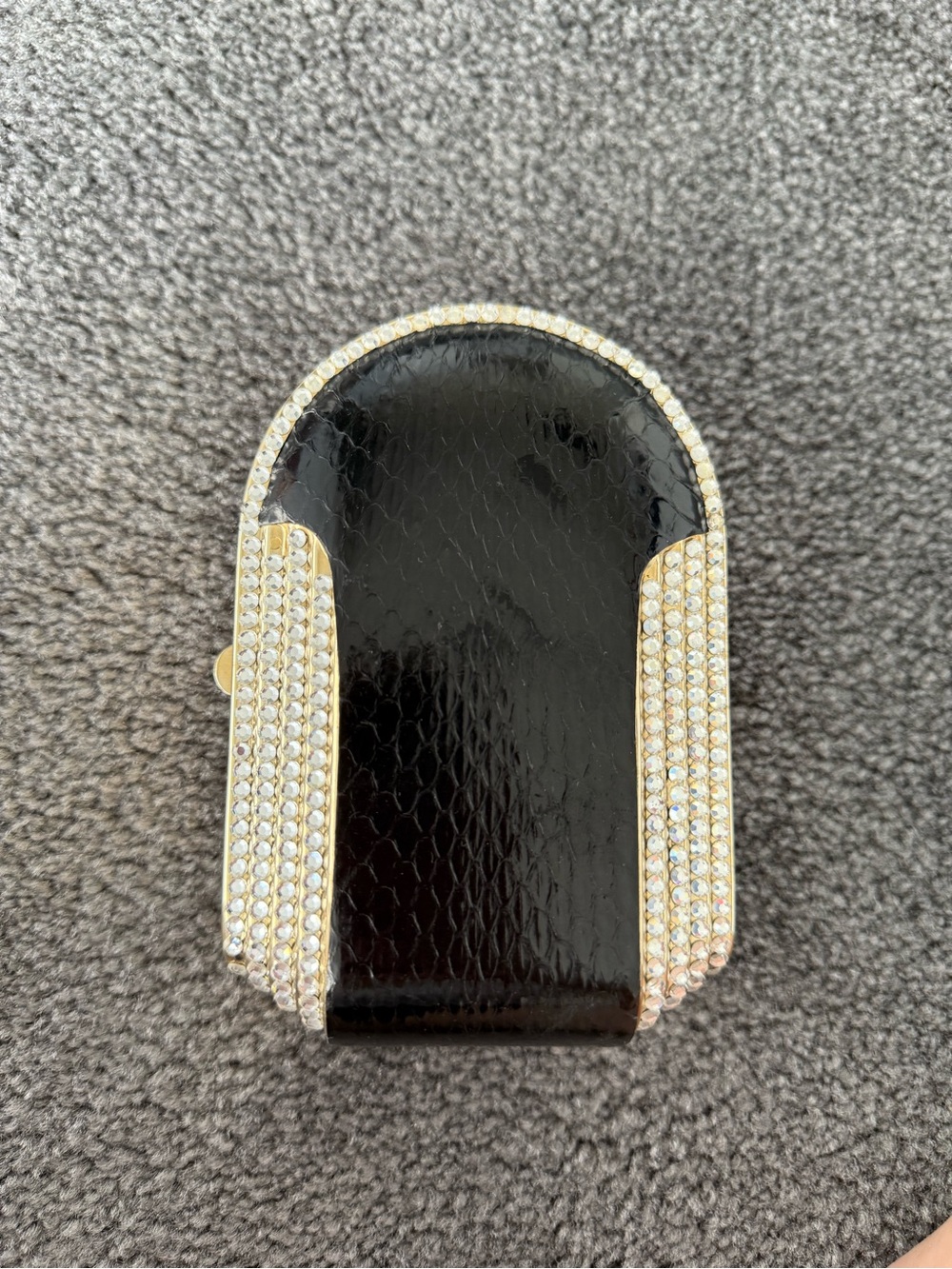 Black Crystal-Embellished Evening Clutch